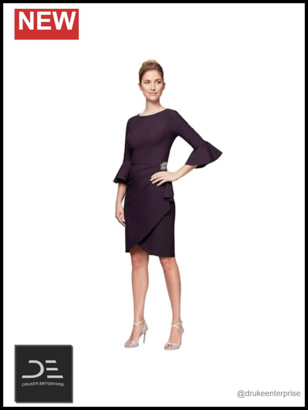Slimming Short Cocktail Dress with Bell Sleeves, Wedding Guest